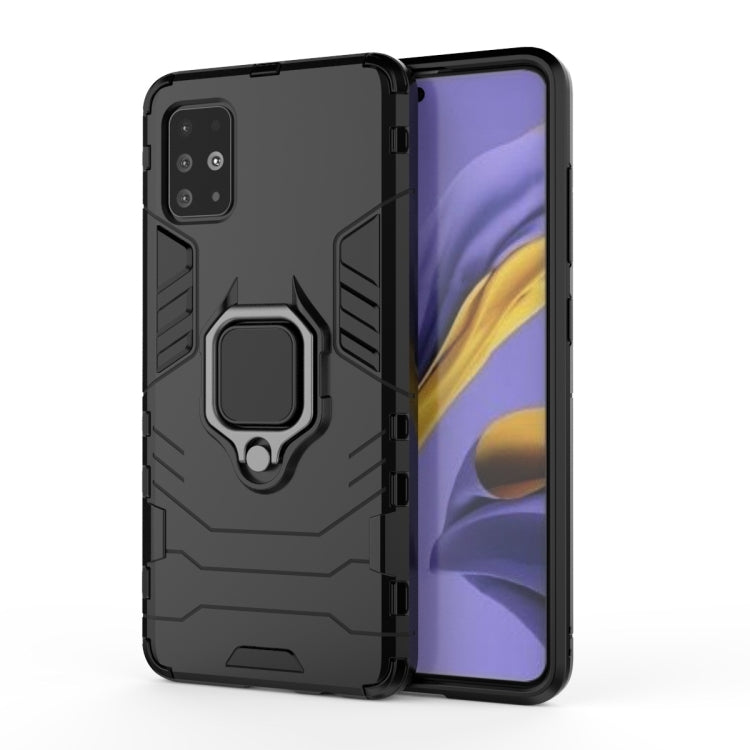 Rugged shockproof phone case with magnetic ring holder, black, for phones with multi-cam setup