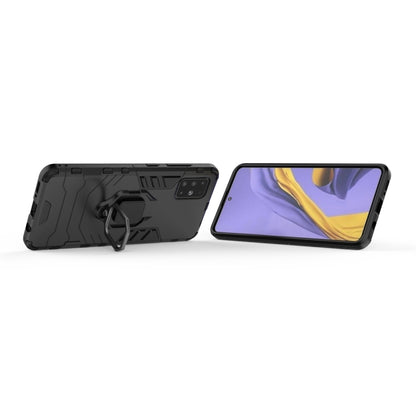 Rugged shockproof phone case with magnetic ring holder, black, phone front and back