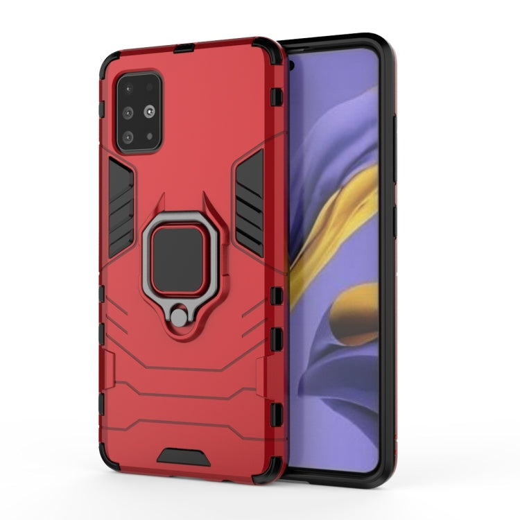 Rugged shockproof phone case with magnetic ring holder, red, front and back