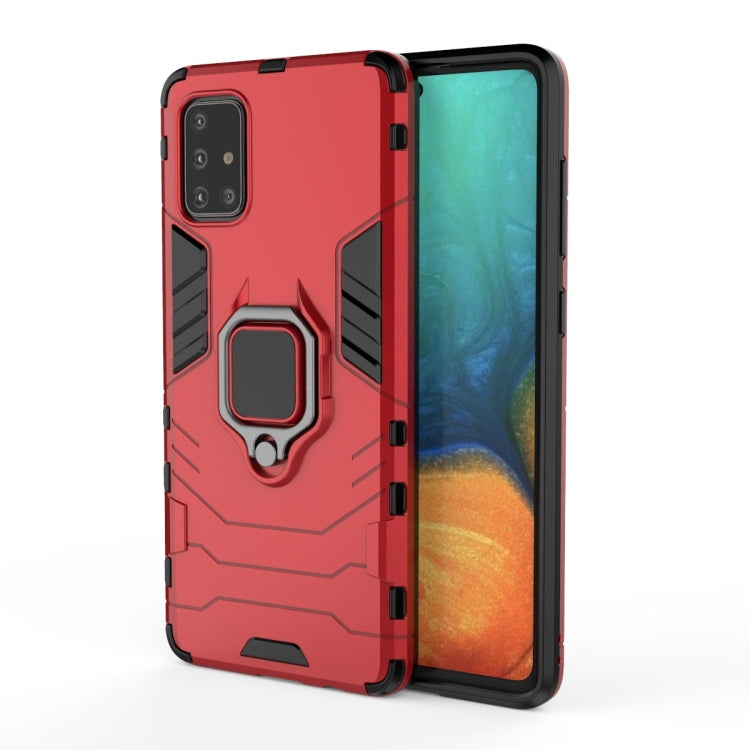 Rugged shockproof phone case with magnetic ring holder, red, front and back