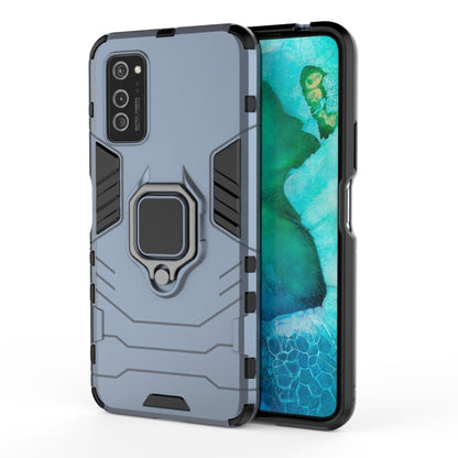 Shockproof phone case with magnetic ring holder, blue-gray rugged PC+TPU shell