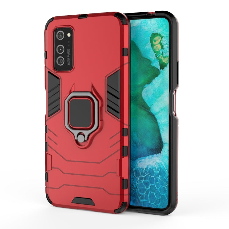 Shockproof phone case with magnetic ring holder, red rugged PC+TPU shell