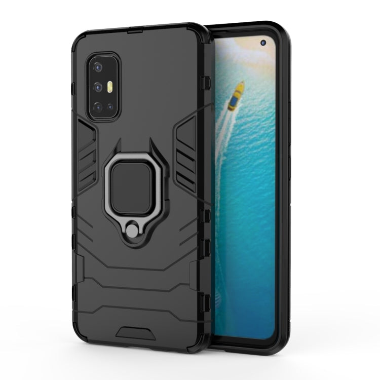 Shockproof phone case with magnetic ring holder, black rugged PC+TPU shell