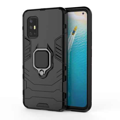Shockproof phone case with magnetic ring holder, black rugged PC+TPU shell