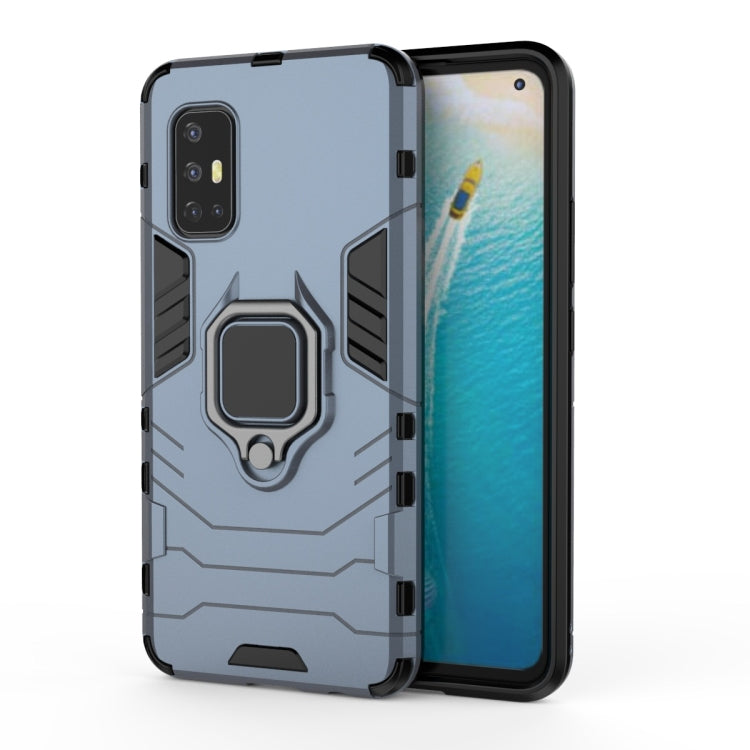 Shockproof phone case with magnetic ring holder, gray rugged PC+TPU shell