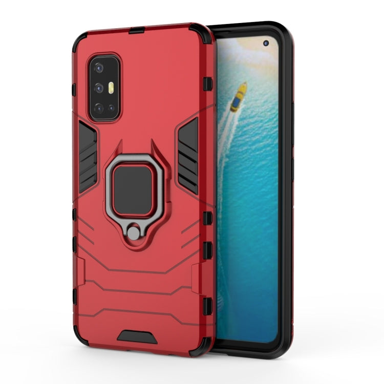 Shockproof phone case with magnetic ring holder, red rugged drop-protection shell