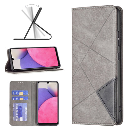 Grey leather folio phone case with diagonal stitch panels and card holder