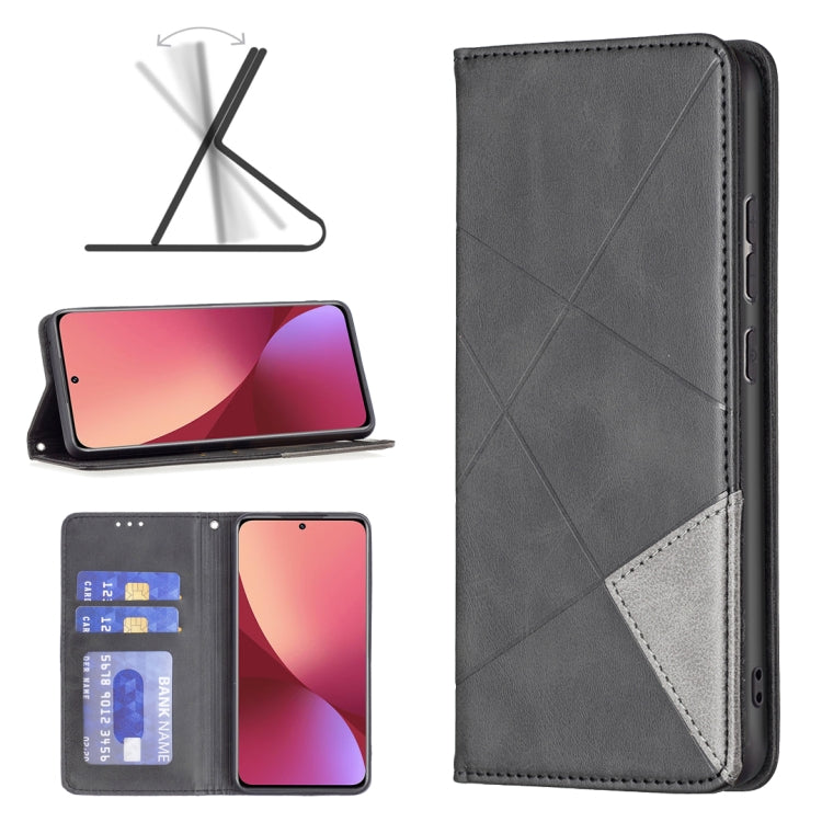 Gray magnetic leather phone case with diagonal stitching, card slot, and flip cover