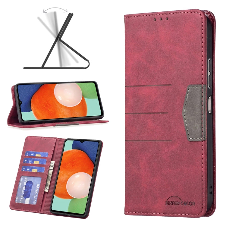 Red magnetic wallet-style leather phone case with card slots and fold-out cover