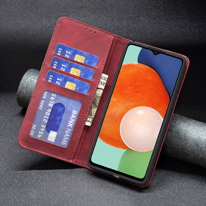 Red magnetic wallet-style leather phone case with card holders and open cover
