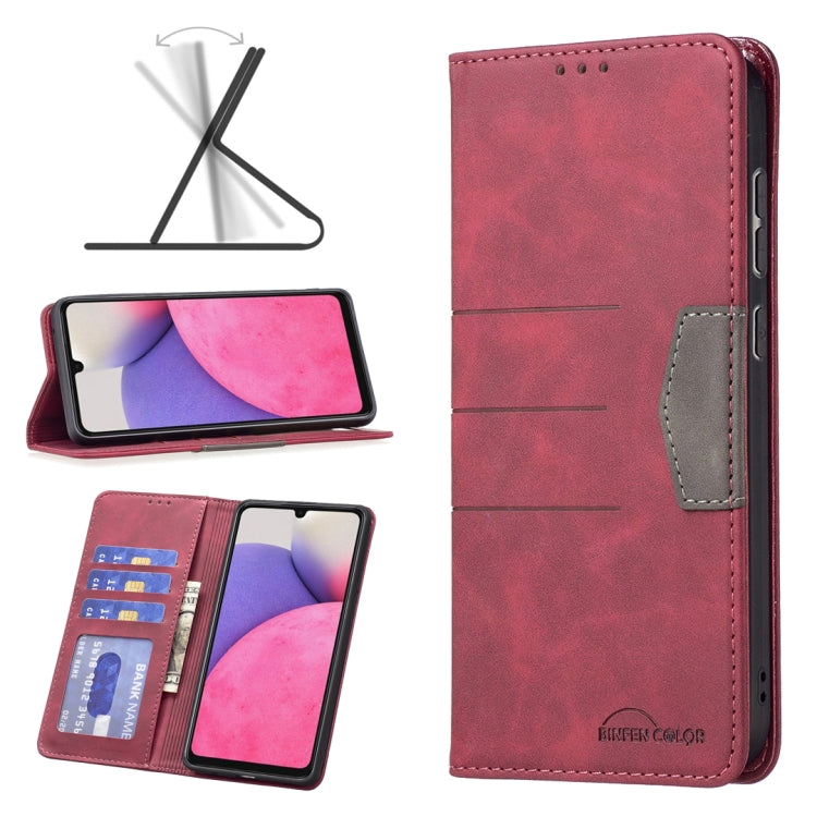 Red magnetic leather phone case with card slots and fold-out viewing stand