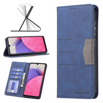 Blue leather wallet phone case with card slots and flip stand, front cover closed