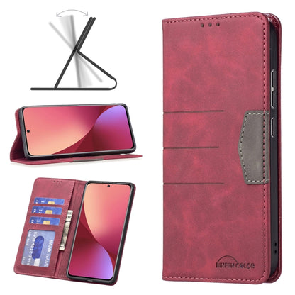 Red magnetic wallet-style leather phone case with front card pocket and side openings