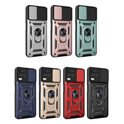 Rugged sliding camera phone case set in multiple colors with metal ring kickstand