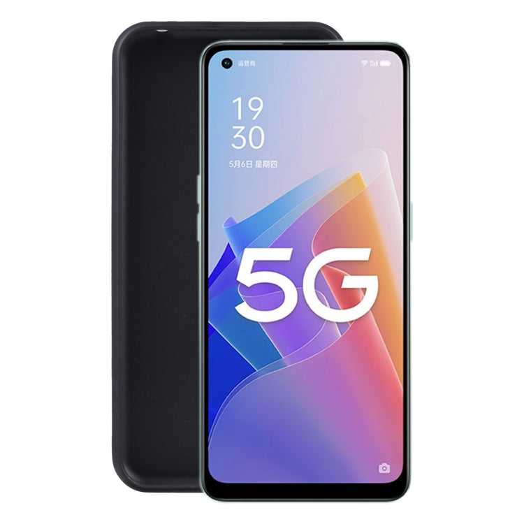 TPU phone case for OPPO A96 5G, pudding black, shown with front and back