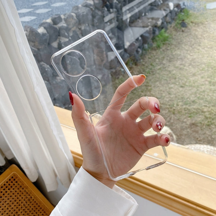 Glossy clear PC folding phone case with dual circular cutouts for cameras