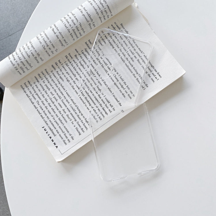 Glossy clear PC folding phone case, flat back with camera and port openings