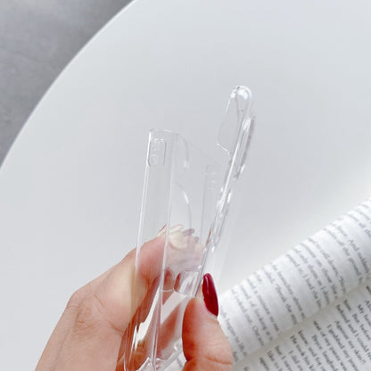 Glossy clear PC folding phone case, close-up of side frame and button cutouts