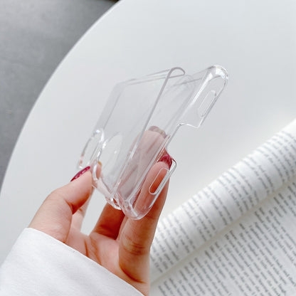 Glossy clear PC folding phone case with raised edges and side access cutouts