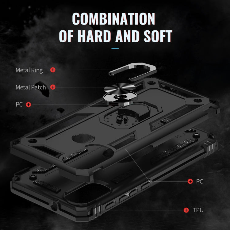 Rugged shockproof phone case with raised edges, shock-absorbing design, black