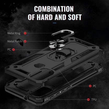 Rugged shockproof phone case with raised edges, shock-absorbing design, black