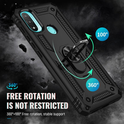 Rugged shockproof phone case with metal ring kickstand, teal accents, black