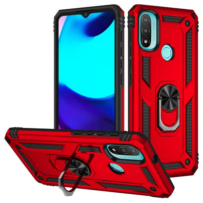 Rugged shockproof phone case with metal ring holder and kickstand, red