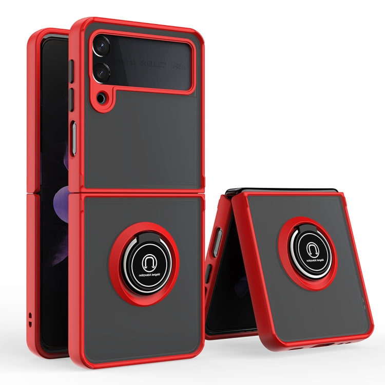 TPU+PC holder phone case with ring stand, red frame and black back panel