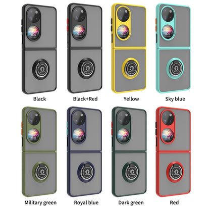 Phone cases with ring stand in multiple colors: black, black-red, yellow, sky blue, green, red