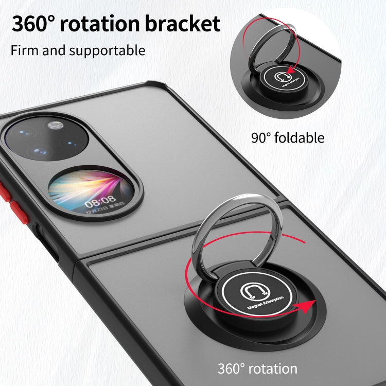 Black phone case with 360° foldable ring stand and camera cutouts
