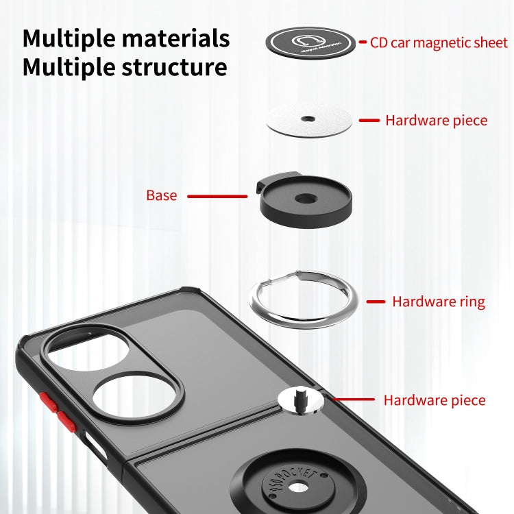 Dark gray phone case with metal ring holder and magnetic plate components