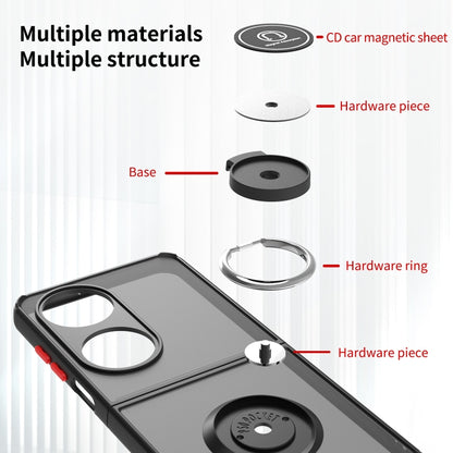 Dark gray phone case with metal ring holder and magnetic plate components
