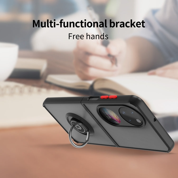 Black phone case with ring stand and foldable viewing kickstand