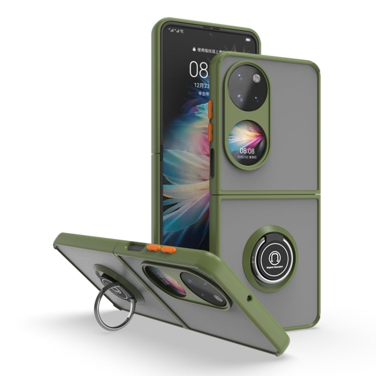 TPU+PC holder phone case with ring stand, dark green with orange accents