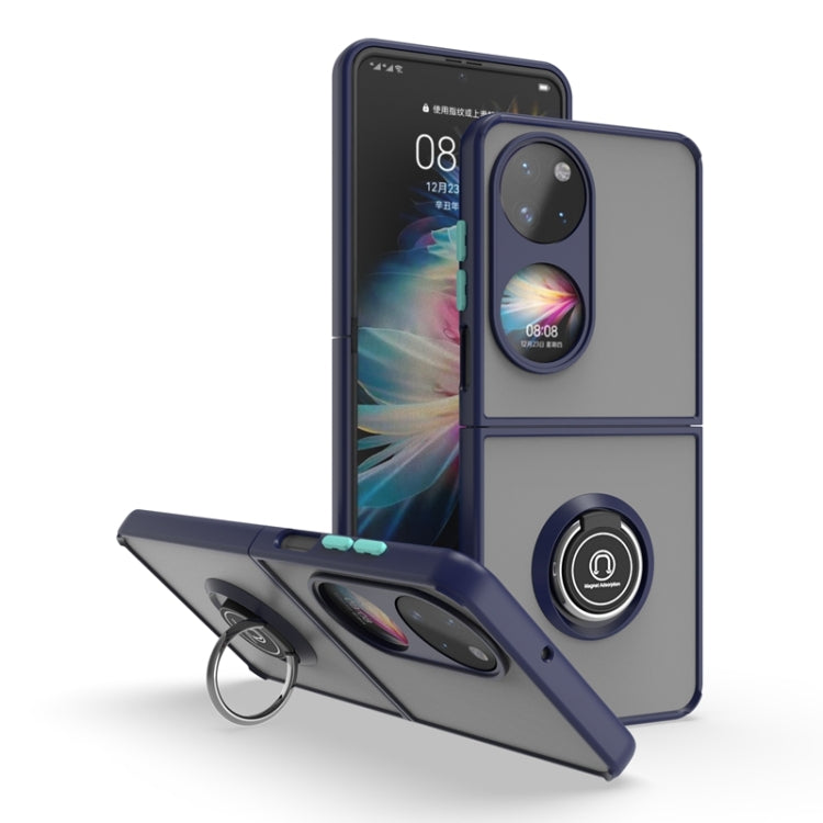 TPU+PC holder phone case with ring stand, navy blue with teal accents