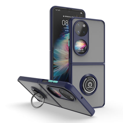 TPU+PC holder phone case with ring stand, navy blue with teal accents