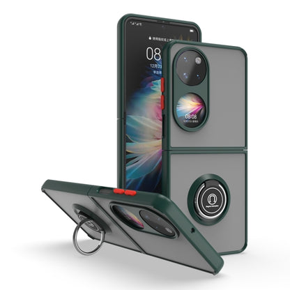 TPU+PC holder phone case with ring stand, olive green with red accents