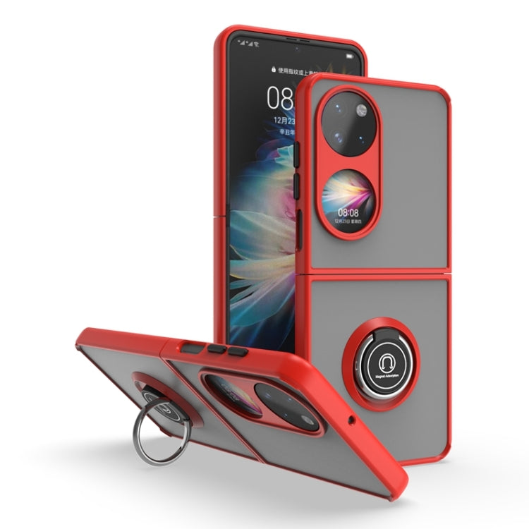 TPU+PC holder phone case with ring stand, red frame with circular grip