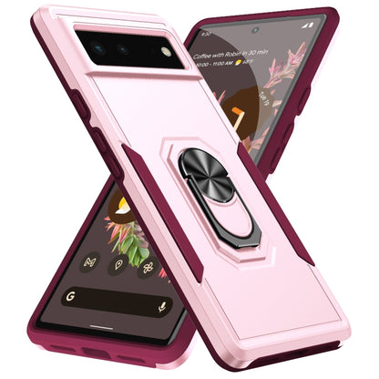 Heavy duty phone case with ring holder, pink and clear back shield