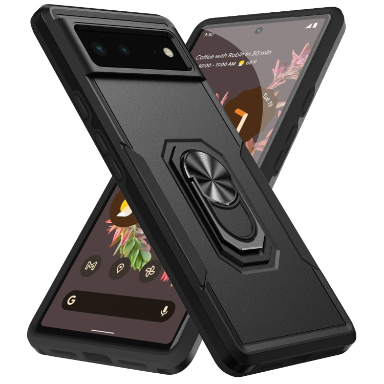 Heavy duty phone case with ring holder, black and dark back shield