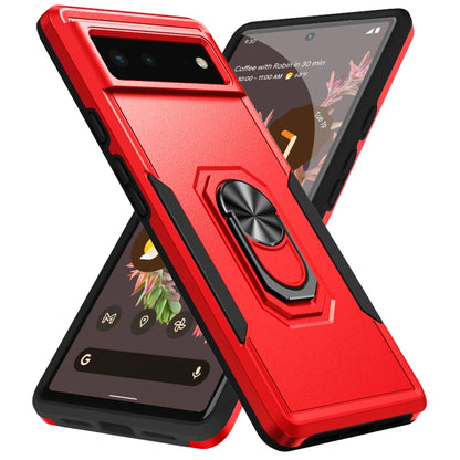 Heavy duty phone case with ring holder, red and dark back shield