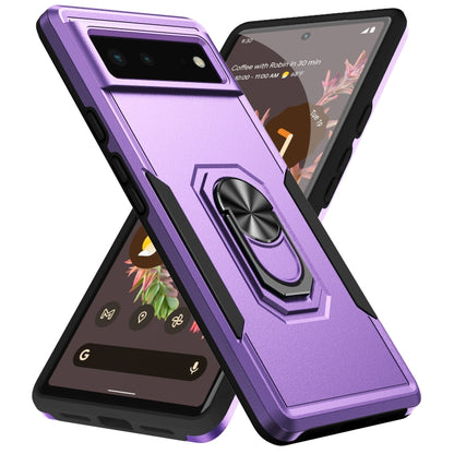 Heavy-duty phone case with ring holder, purple with black edges