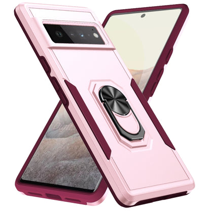 Heavy-duty phone case with ring holder, pink with dark red edges