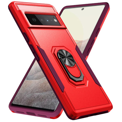 Heavy-duty phone case with ring holder, red with dark purple edges