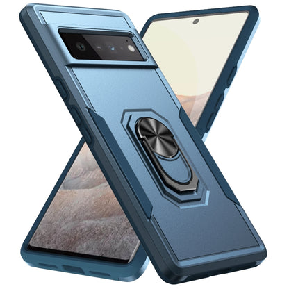 Heavy-duty phone case with ring holder, blue with dark edges