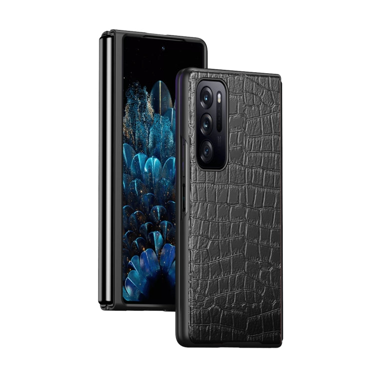 Black crocodile-texture leather folding phone case for OPPO Find N with camera cutout
