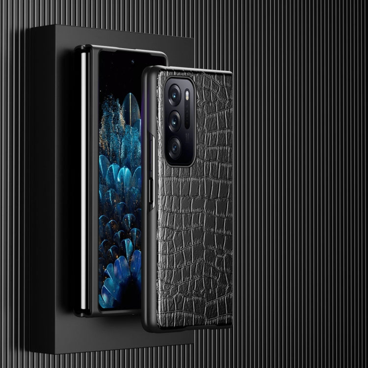 Black crocodile-texture leather folding phone case for OPPO Find N with triple camera cutout
