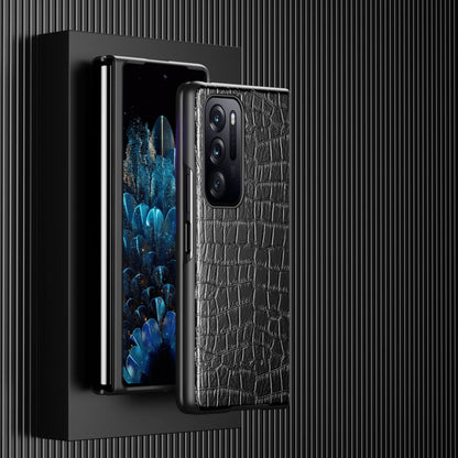 Black crocodile-texture leather folding phone case for OPPO Find N with triple camera cutout