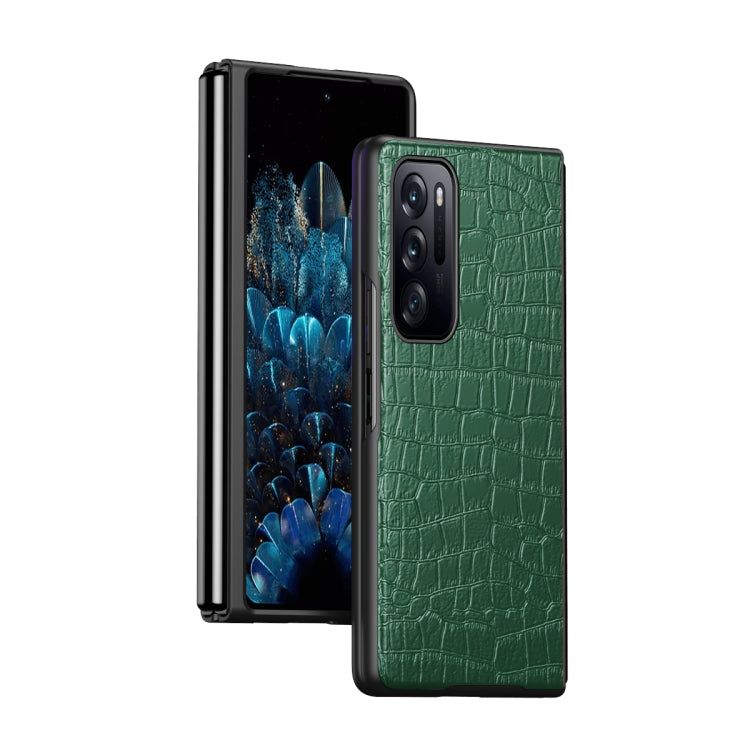 Green crocodile-texture leather folding phone case for OPPO Find N with camera cutout