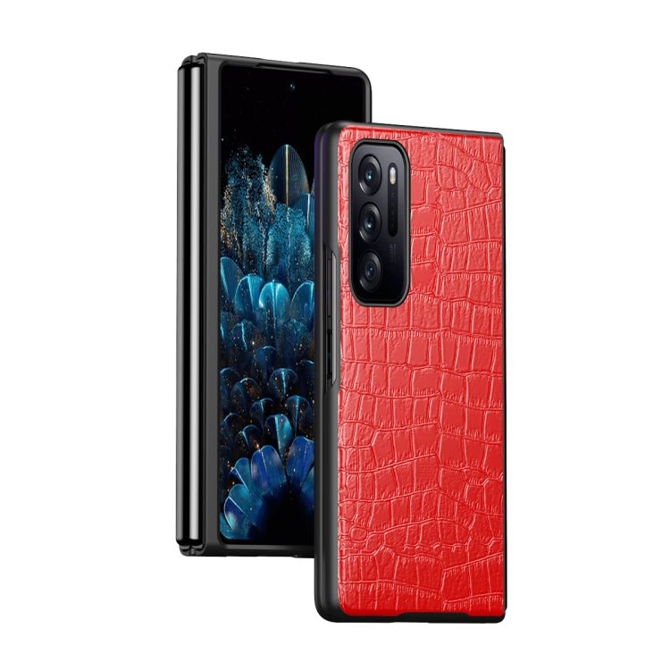 Red crocodile-texture leather folding phone case for OPPO Find N with camera cutout